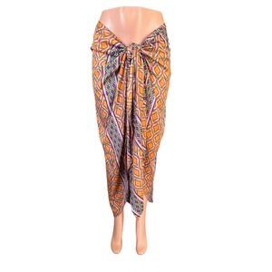 Zara Printed Pareo Sarong Skirt Front Knot‎ Closure Sz M Beachy Coverup Colorful